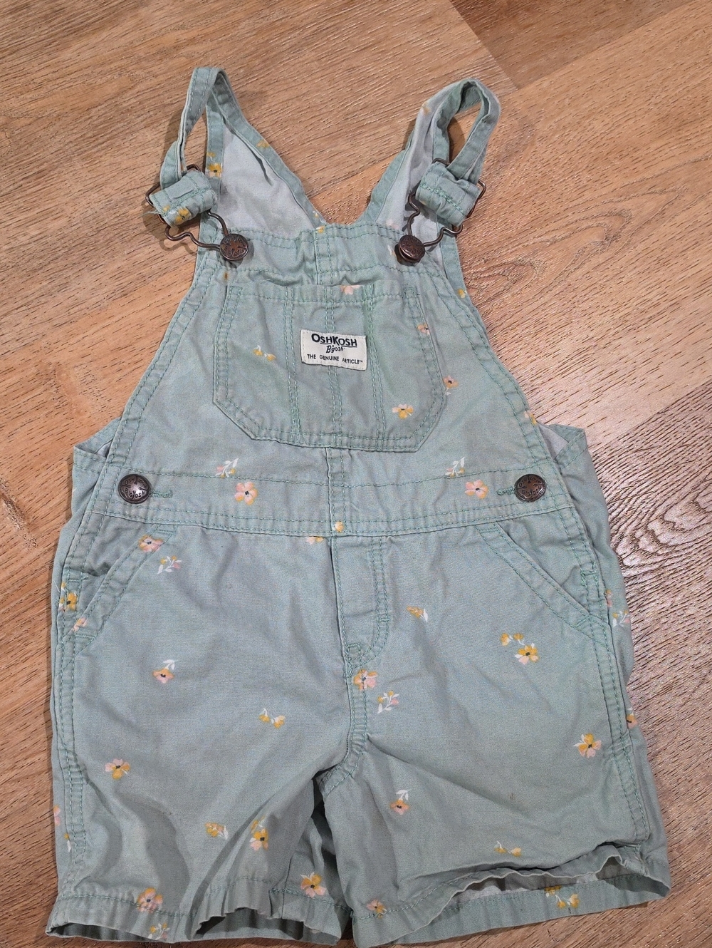 OshKosh B'gosh Mint Green Floral Short Overalls